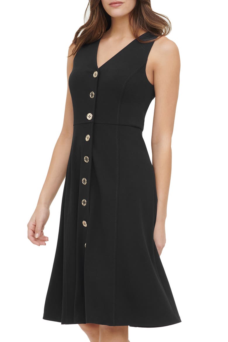 Sleeveless Scuba Crepe Button Front Dress, Alternate, color, BLACK