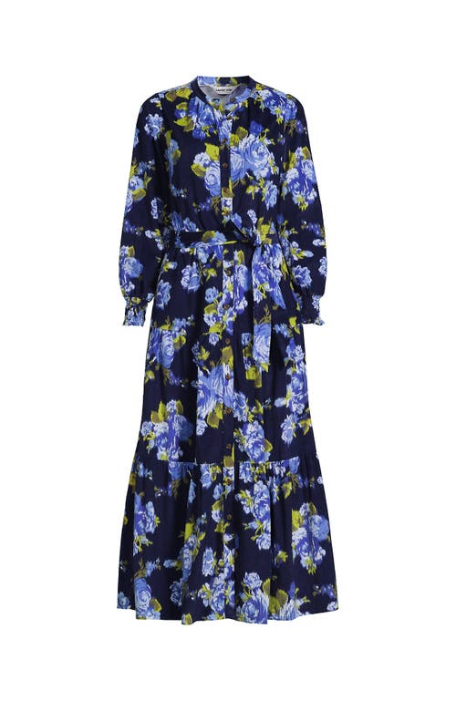 Lands' End Pinwale Cord Smocked Sleeve Maxi Dress In Blue