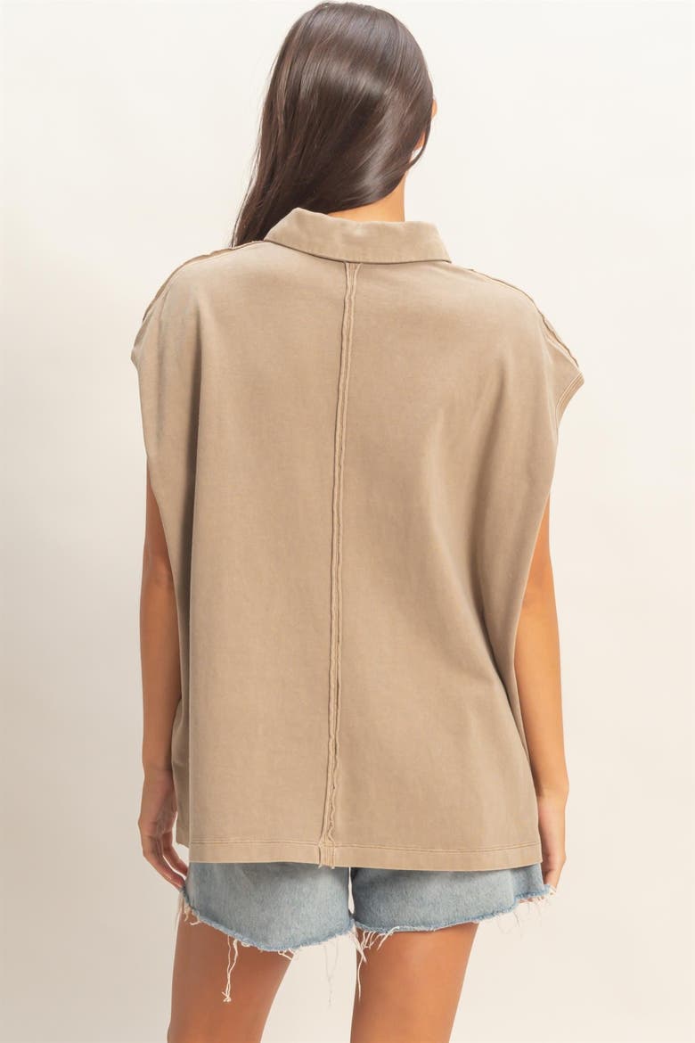 Pigment Dye Sleeveless Polo Oversized Top, Alternate, color, Mocha