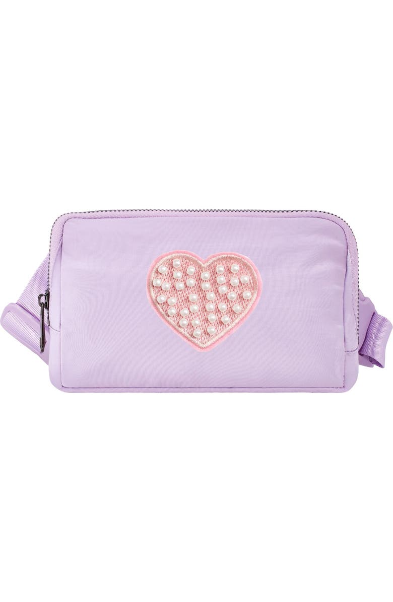 Sweet Wink Pearl Heart Patch Belt Bag, Main, color, Lavender