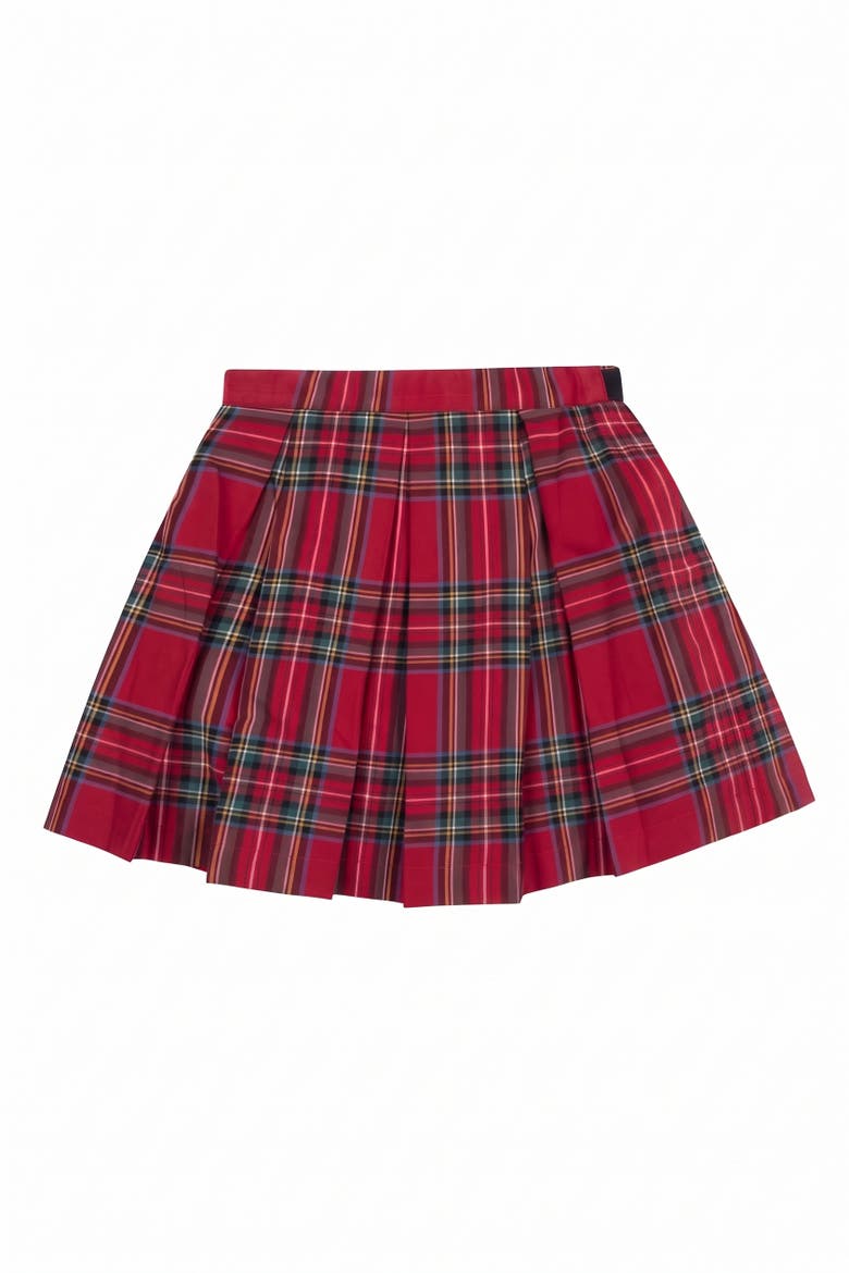 Kids' Organic Pleated Bow Party Skirt, Alternate, color, Red Holiday Tartan