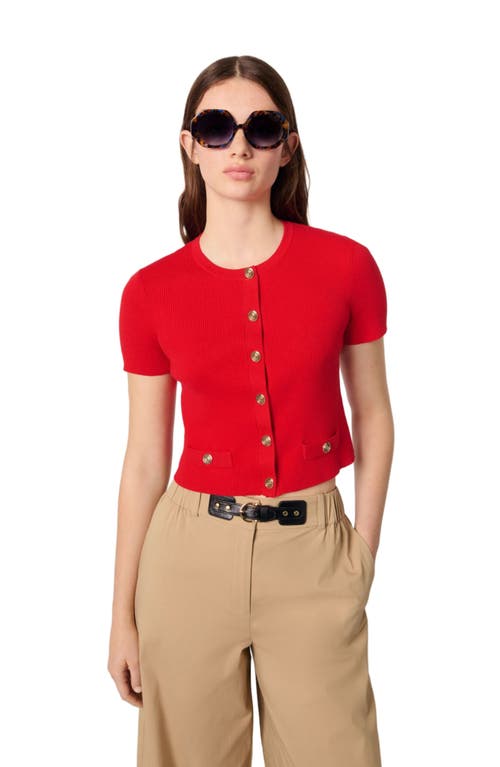 Maje Cropped Cardigan With Gold Buttons In Red