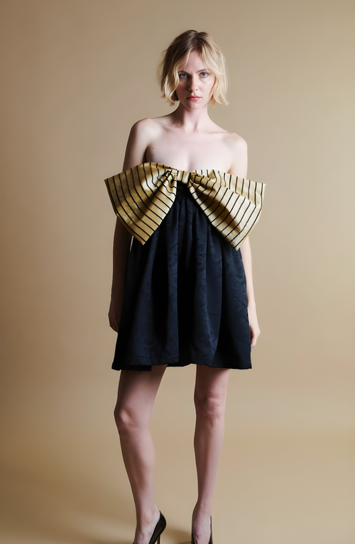 Madeline Marie Stewart Mini Bow Dress In Black/cream