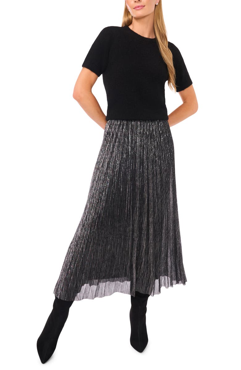Halogen<sup>®</sup> Metallic Pleated Skirt, Alternate, color, Black/ Silver