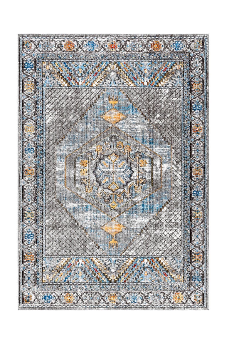 Izmit Geometric Vintage Medallion Area Rug, Alternate, color, Gray/Mustard/Turquoise