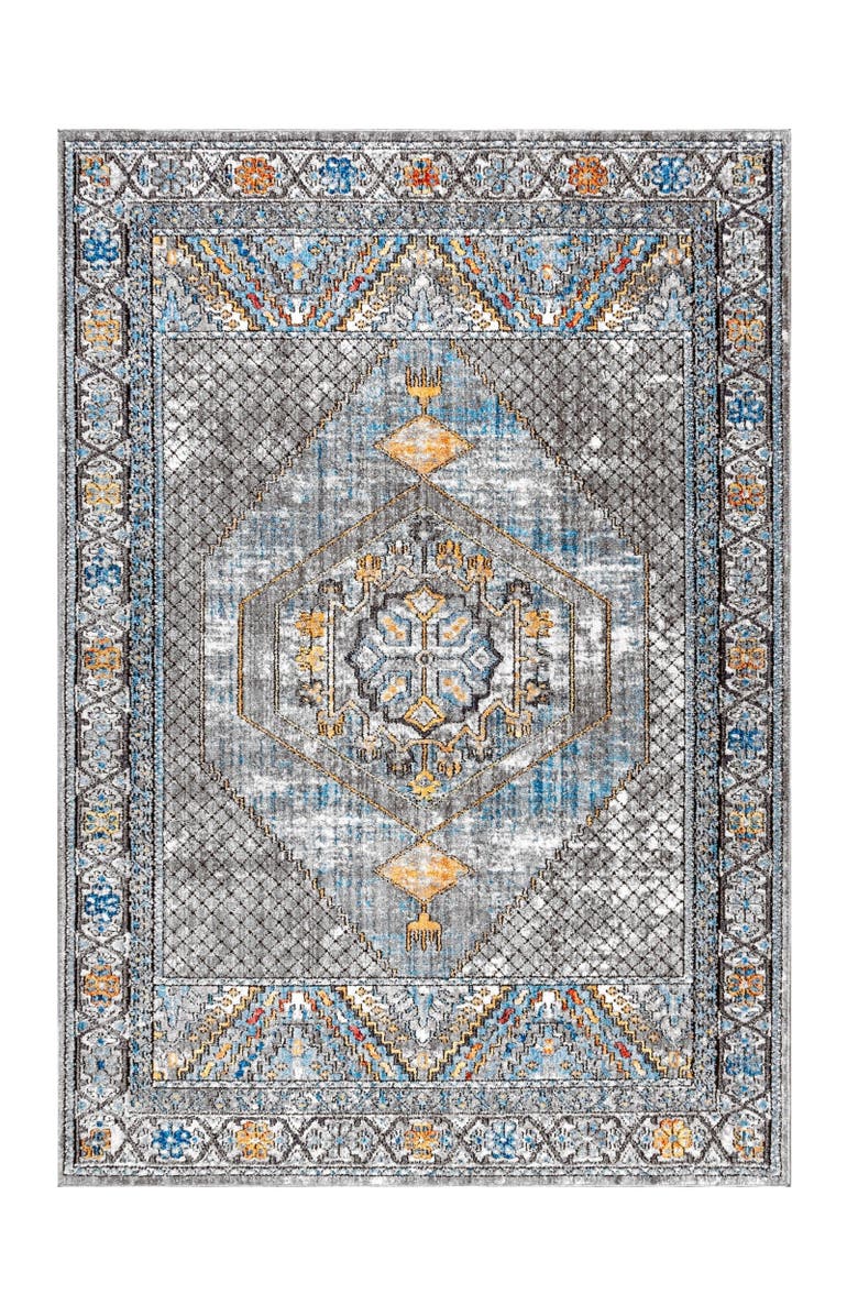 JONATHAN Y Izmit Geometric Vintage Medallion Area Rug, Alternate, color, Gray/Mustard/Turquoise