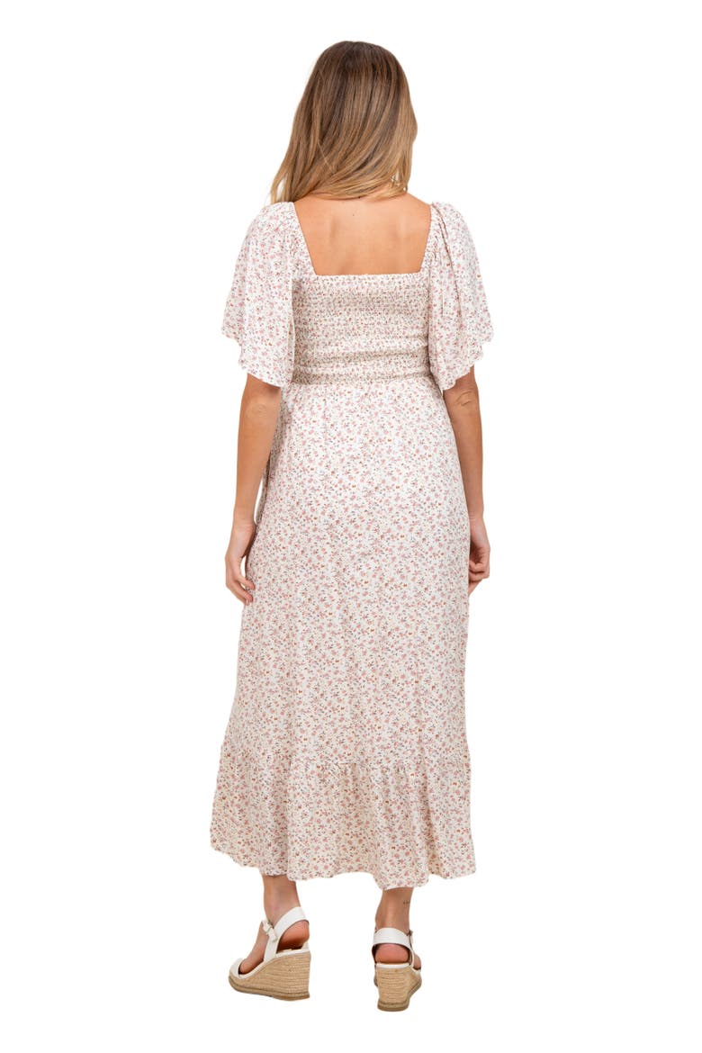 Ditsy Floral Smocked Midi Dress, Alternate, color, Cream