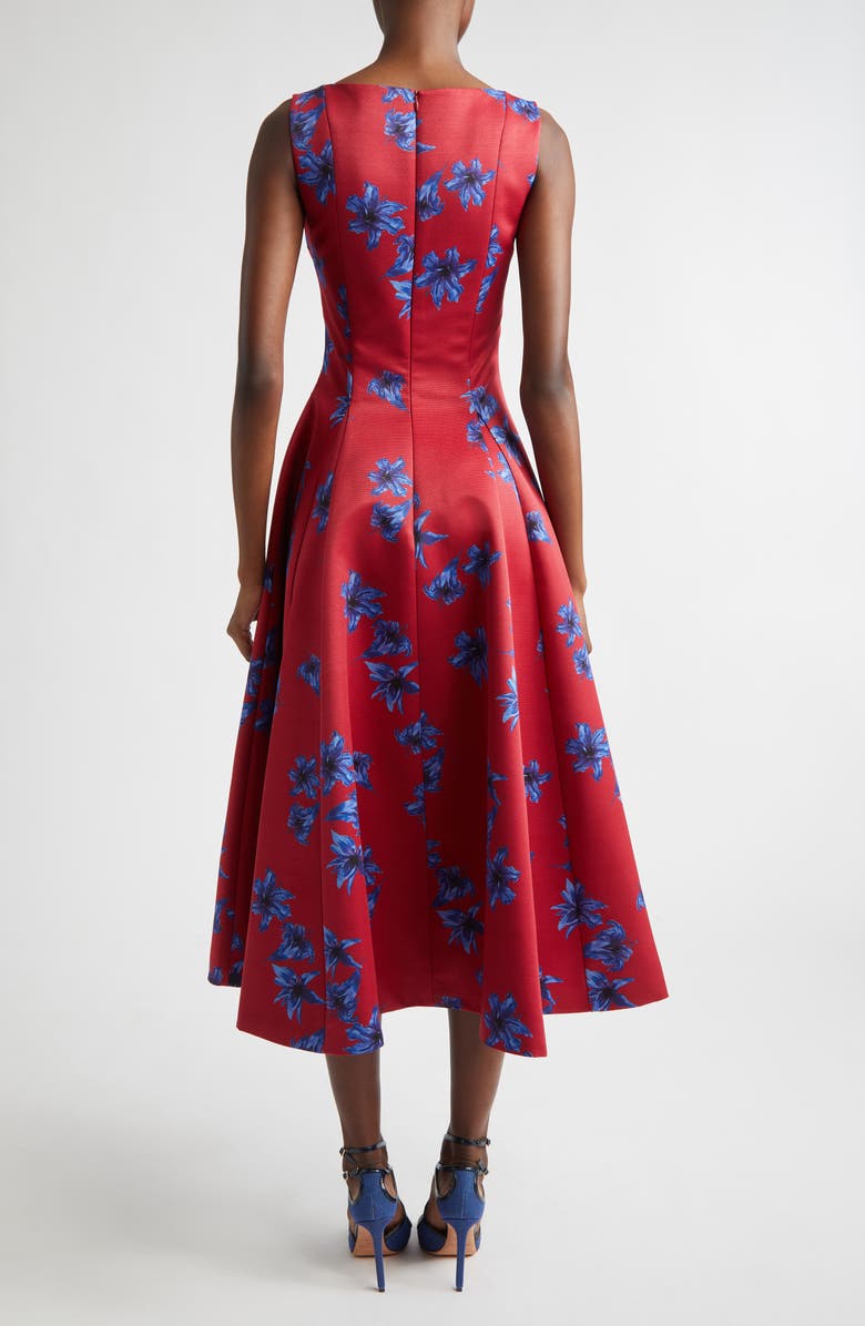 Emilia Wickstead Octavie Festive Lilies Faille Fit & Flare Midi Dress, Alternate, color, Festive Lillies - Red Blue