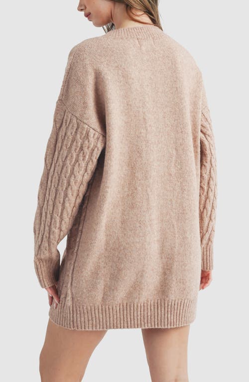 Lush Cable Knit Cardigan Sweater Dress In Brown