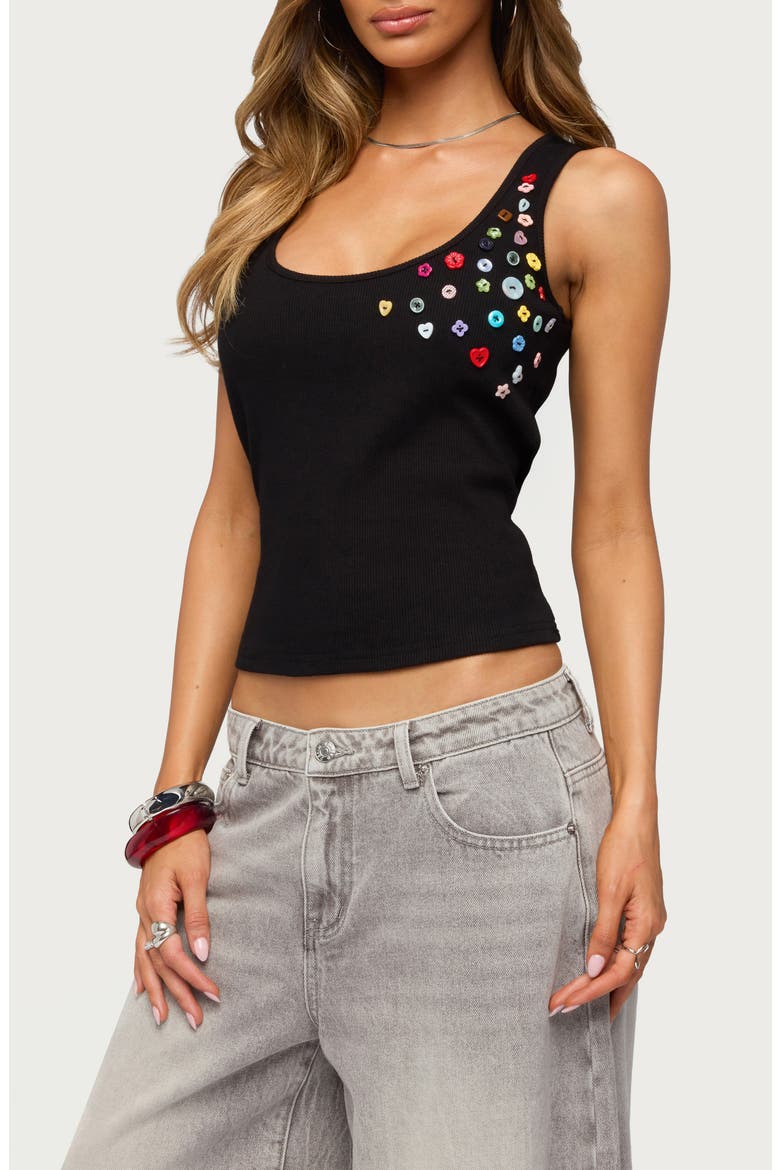 Natash Mixed Button Tank, Alternate, color, BLACK