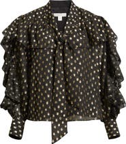 Treasure 
Bond Tie Neck Metallic Chiffon Top