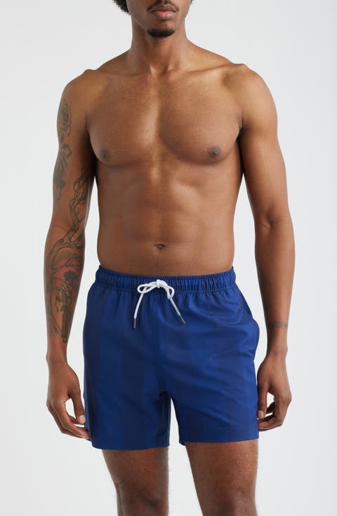 Navy Tonal Cabana Swim Trunks