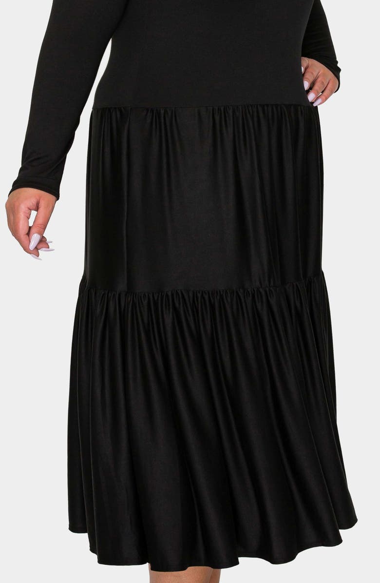 L I V D Eliana Long Sleeve Tiered Midi Dress, Alternate, color, Black