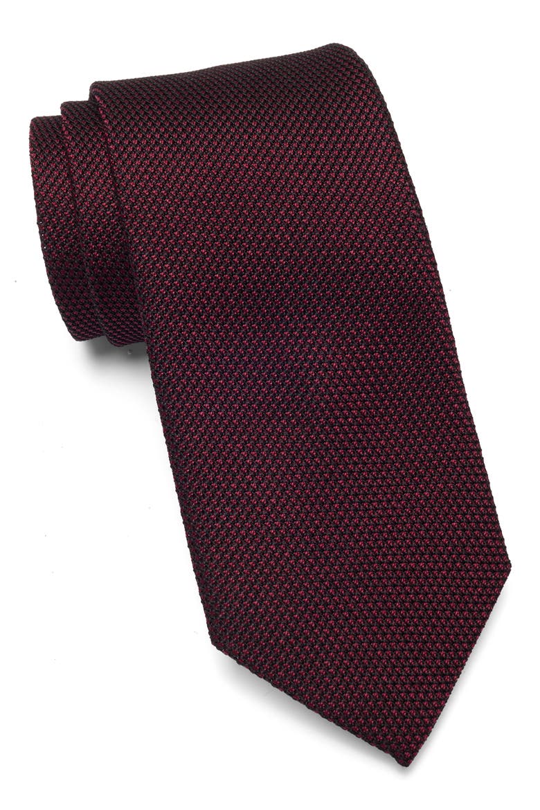 Silk Grenadine Tie, Main, color, BURGUNDY