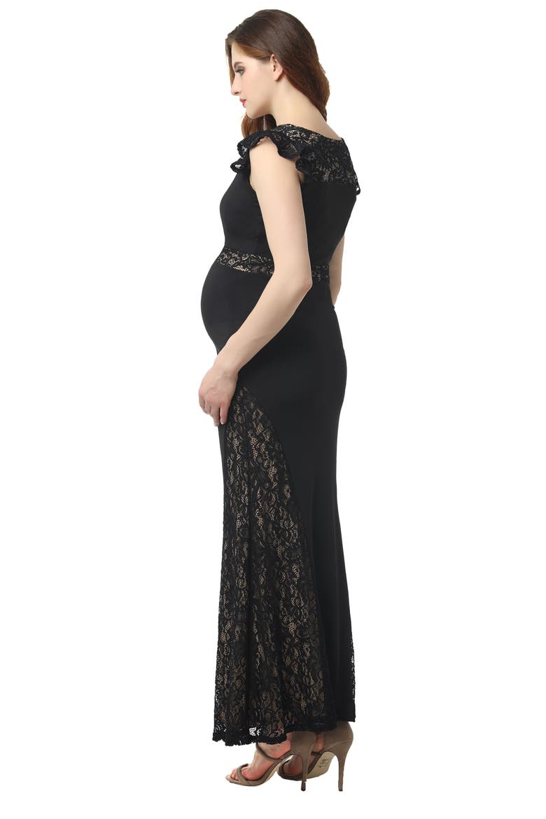 Audrey Lace Trim Maternity Gown, Alternate, color, BLACK