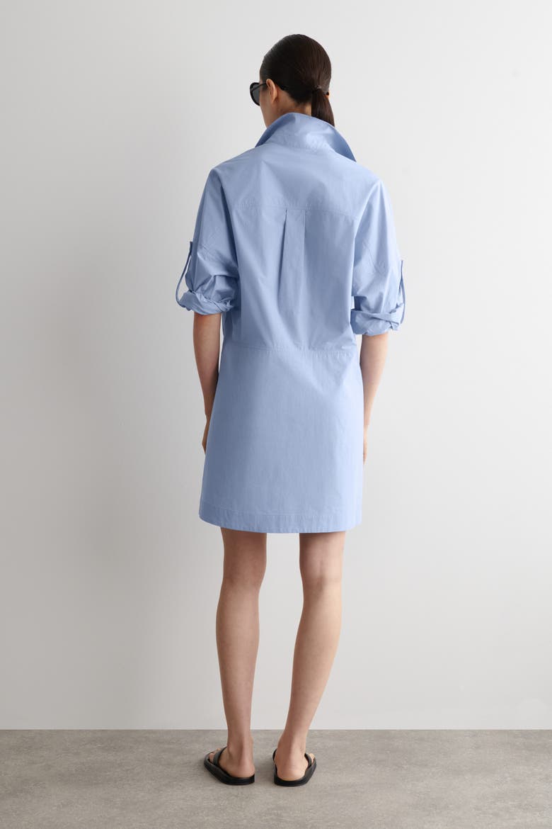 Cotton-poplin Short-sleeved Shirt Dress, Alternate, color, BLUE