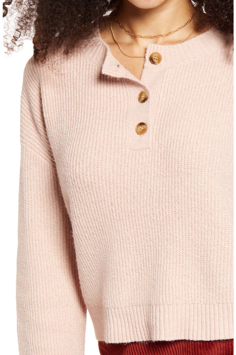 Ribbed Sweater Henley, Alternate, color, PINK SMOKE