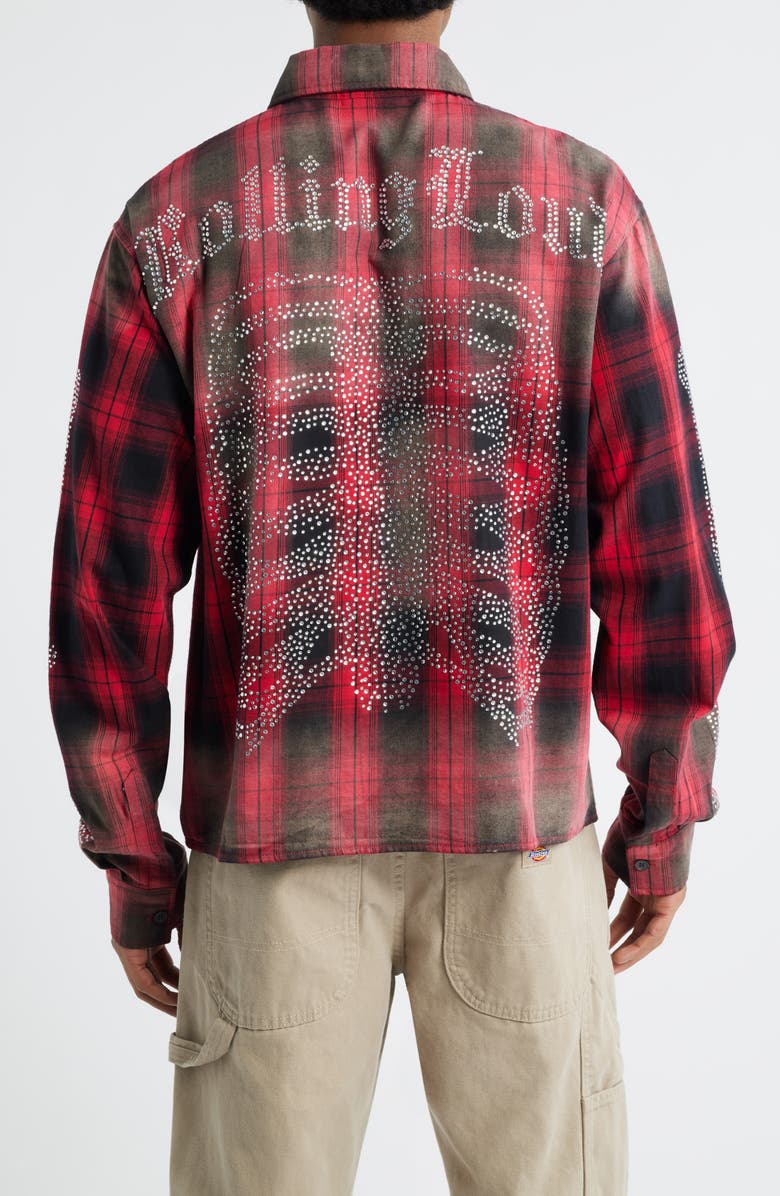 Rolling Loud Bones Studded Flannel Button-Up Shirt, Alternate, color, Red