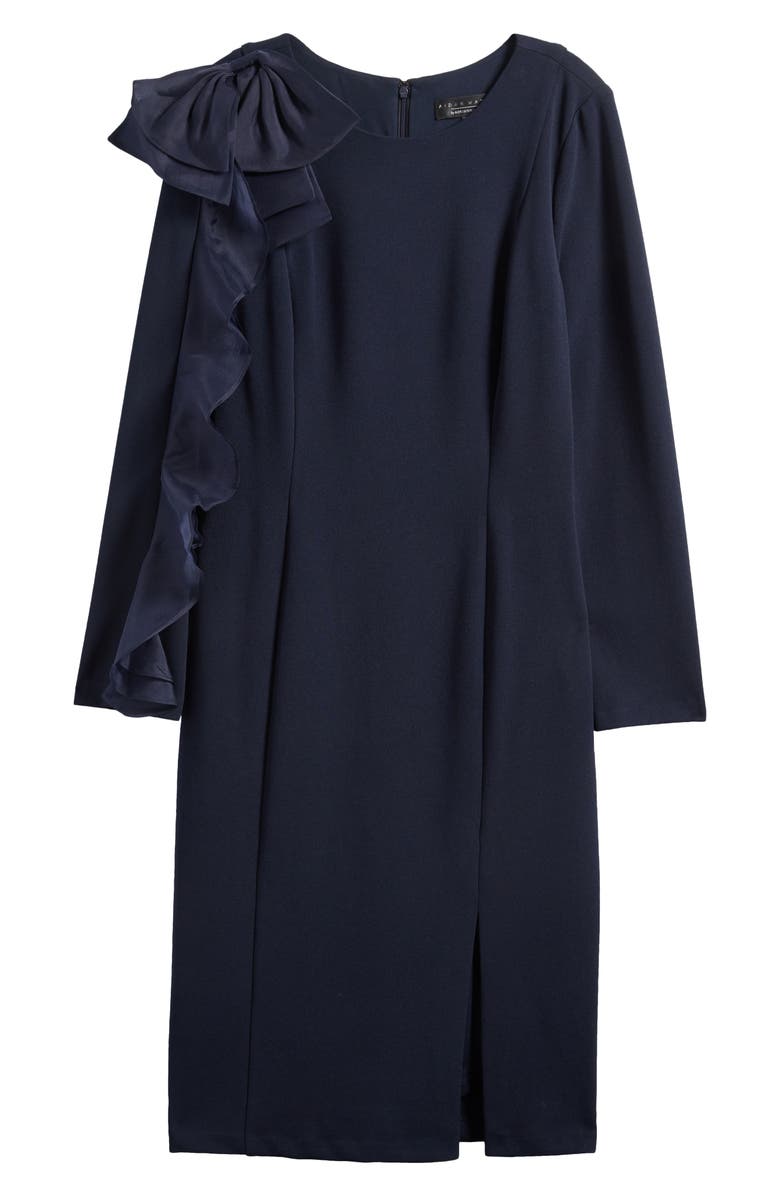 Aidan Mattox by Adrianna Papell Ruffle Long Sleeve Crepe Sheath Cocktail Dress, Main, color, 