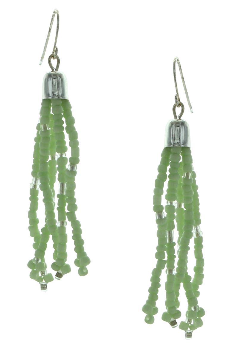 Isla Seed Bead Tassel Drop Earrings, Main, color, SILVER / MINT