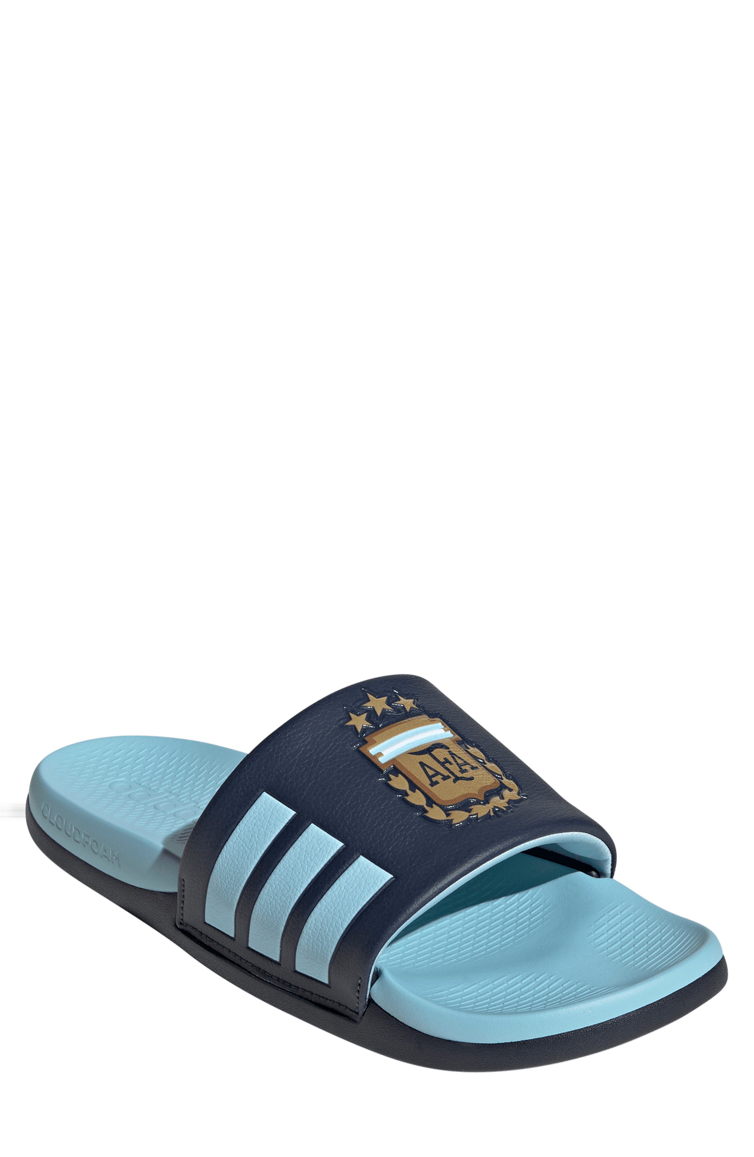 adidas Gender Inclusive Adilette Comfort 2.0 Argentina Slide Sandal, Main, color, Navy/ Dark Gold/ Icey Blue