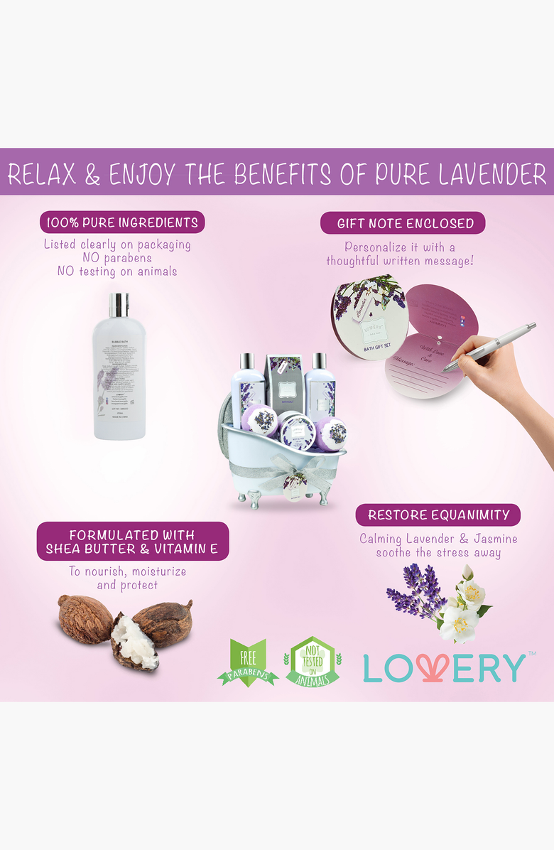 Lovery Lavender and Jasmine XL Bath Bombs Gift Basket Set, Alternate, color, Lavender