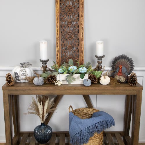 Northlight Fall Harvest Foliage And Pumpkins In Wooden Planter In Multi