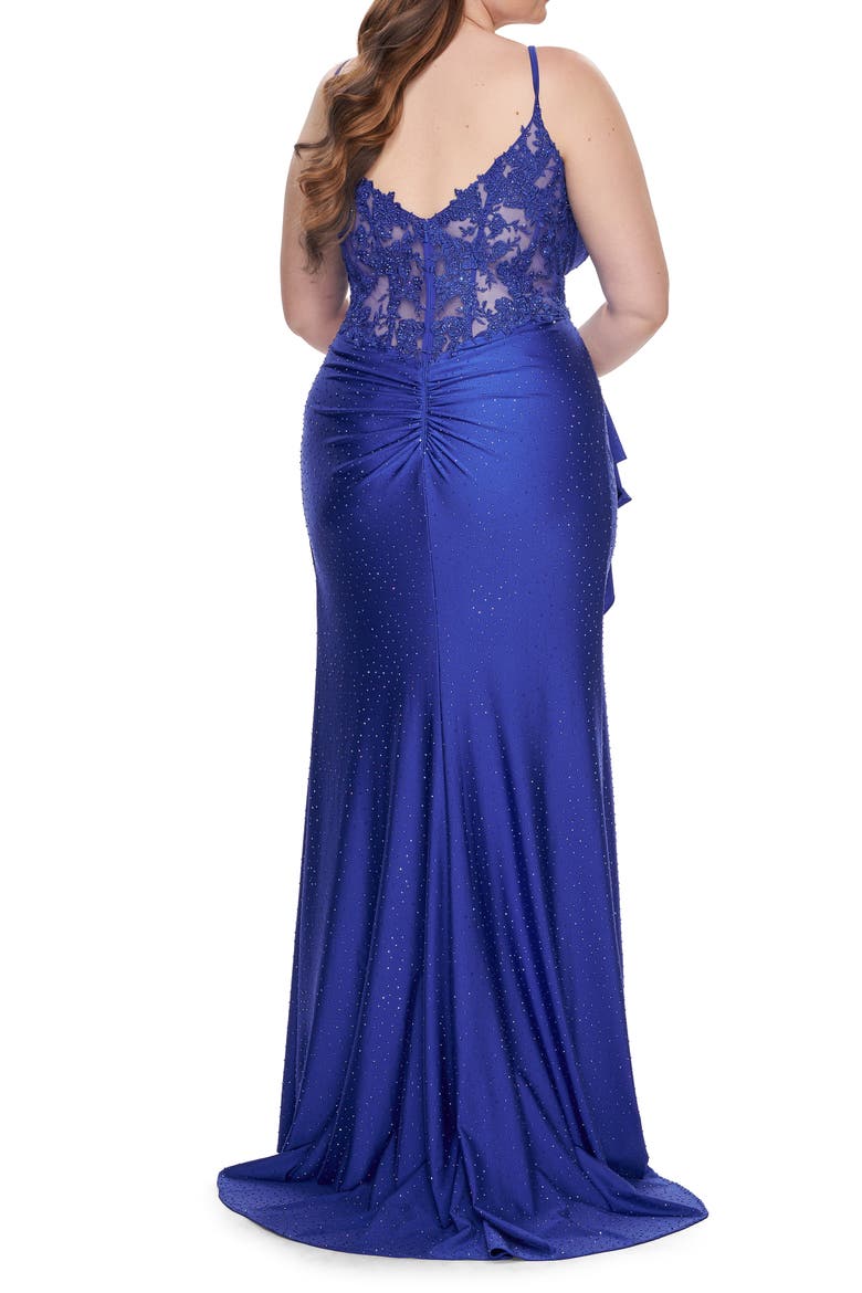 Rhinestone Embellished Jersey Dress with Lace Illusion Back, Alternate, color, Royal Blue