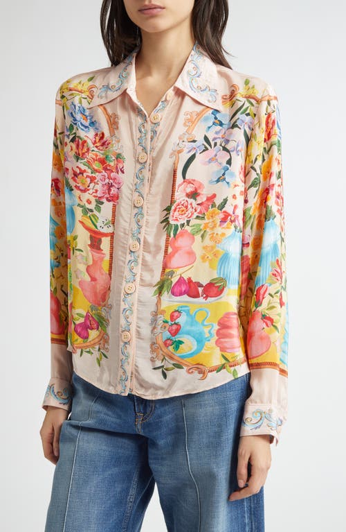 Farm Rio Garden Terrace Floral Button-up Shirt In Pink