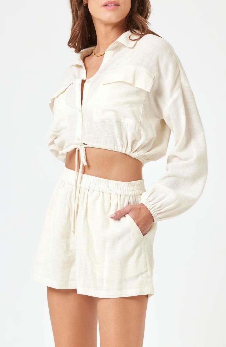 LSPACE Bora Button-Up Cover-Up Crop Top, Alternate, color, Cream