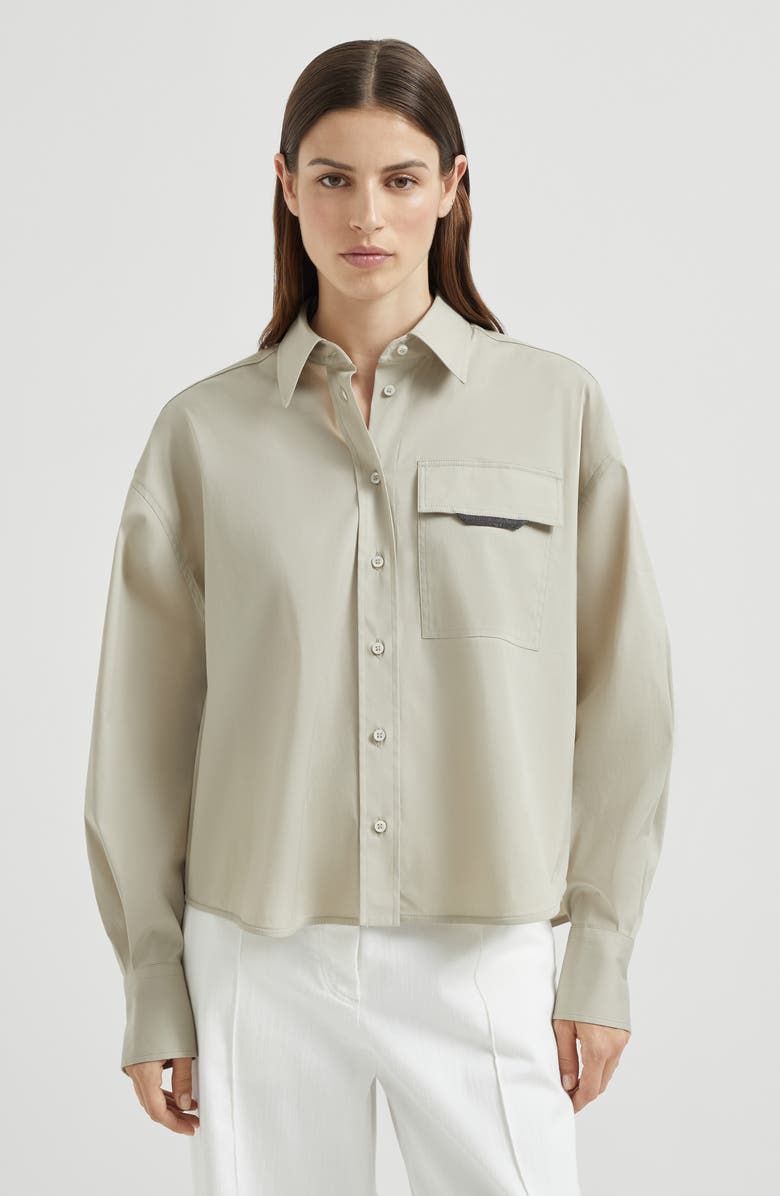 Brunello Cucinelli Stretch poplin shirt, Alternate, color, Cool Beige