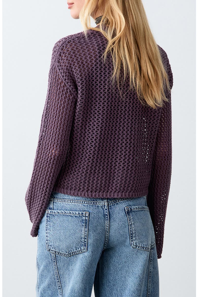 Openwork Crop Cotton Sweater, Alternate, color, PURPLE