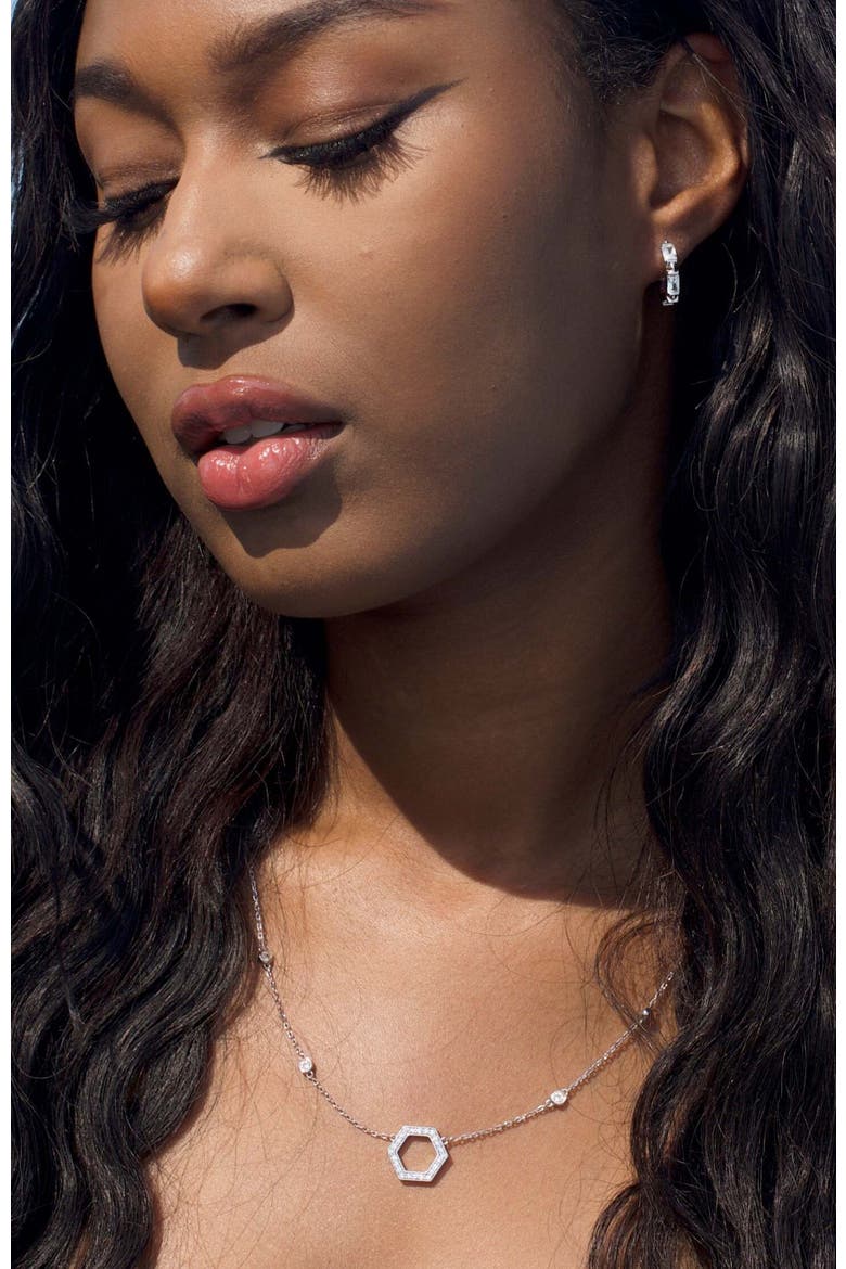 The Claire Hoop Huggies Earrings, Alternate, color, Sterling Silver/White CZ