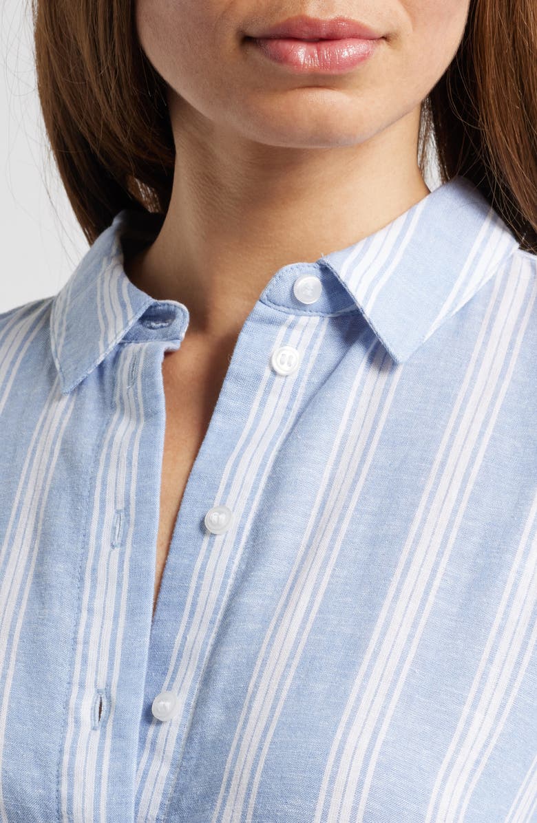 Caslon<sup>®</sup> Stripe Long Sleeve Linen Blend Shirtdress, Alternate, color, 