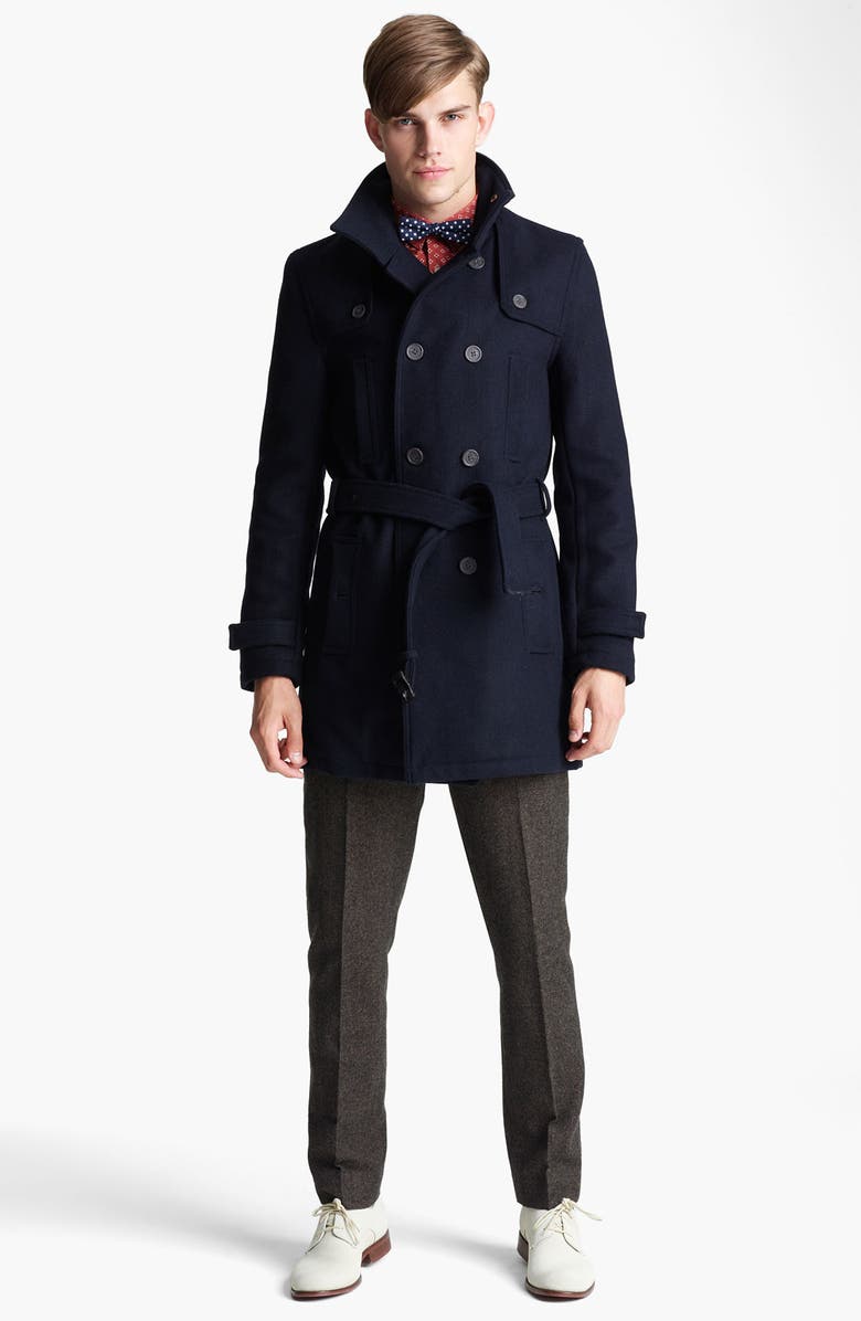 Topman Funnel Neck Trench Coat, Alternate, color,