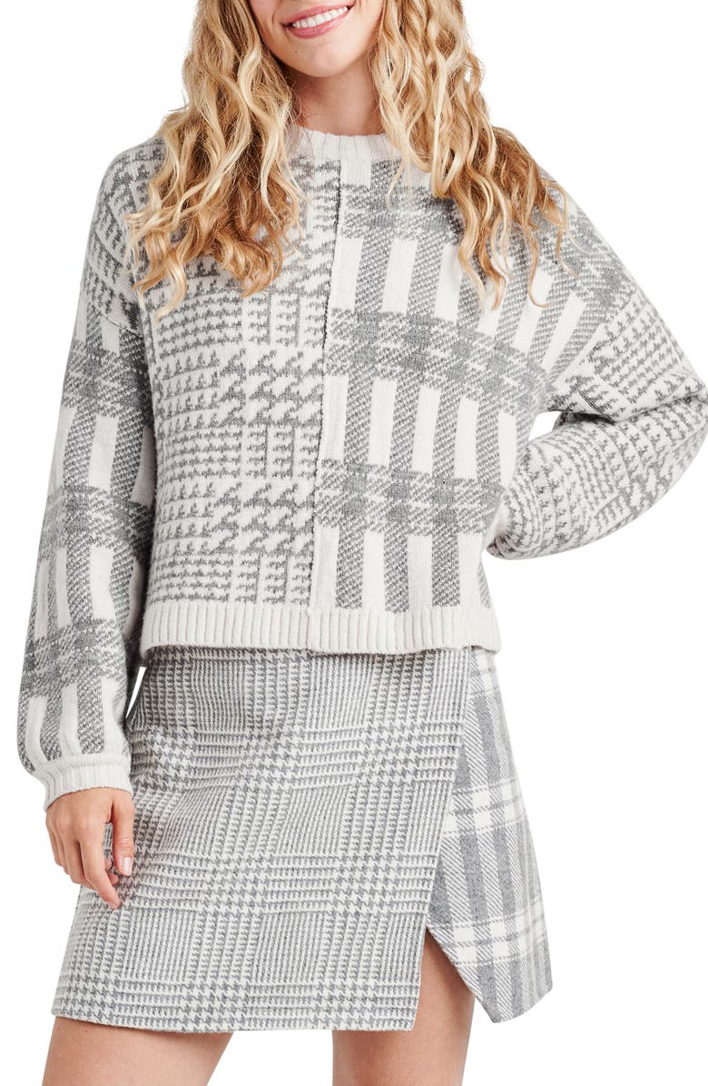 Splendid Elliott Mixed Plaid Sweater, Main, color, Grey Glen Check