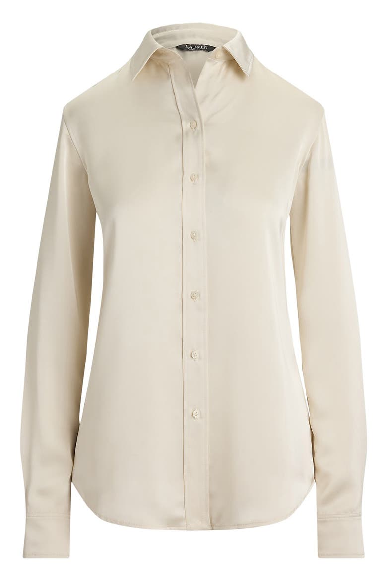 Drapey Georgette Button-Up Shirt, Alternate, color, MASCARPONE CREAM
