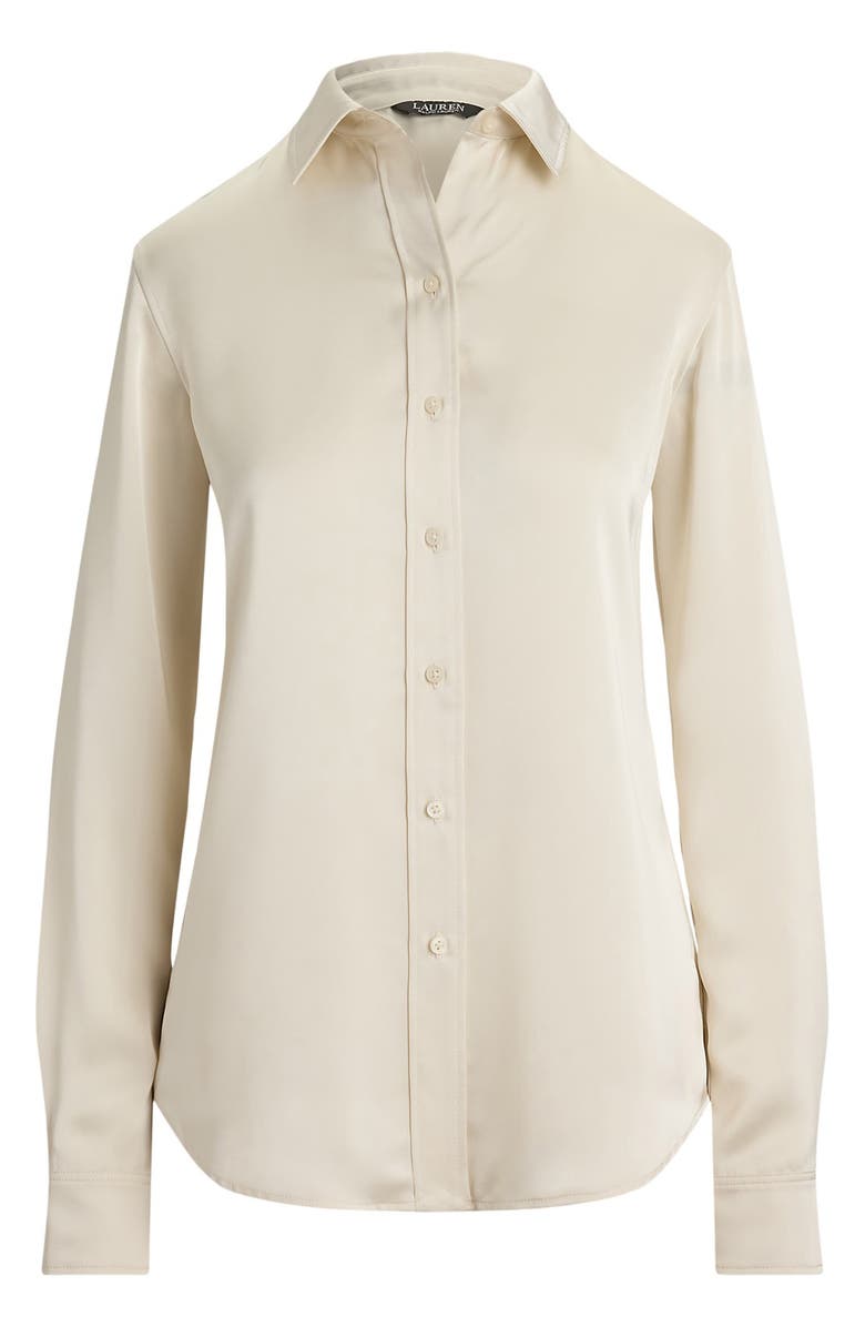 Lauren Ralph Lauren Drapey Georgette Button-Up Shirt, Alternate, color, Mascarpone Cream