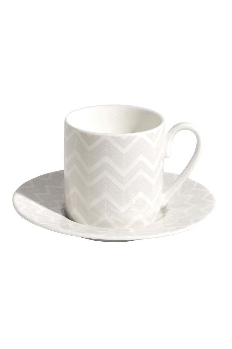 Coffee Cup & Saucer ZIG ZAG Set of 2 in Luxury Box White diam. 2.3", H 2.5", Cap. 4 oz, Saucer diam. 4.75", Main, color, White