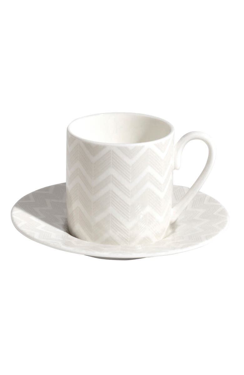 Missoni Home Tableware Coffee Cup & Saucer ZIG ZAG Set of 2 in Luxury Box White diam. 2.3", H 2.5", Cap. 4 oz, Saucer diam. 4.75", Main, color, White