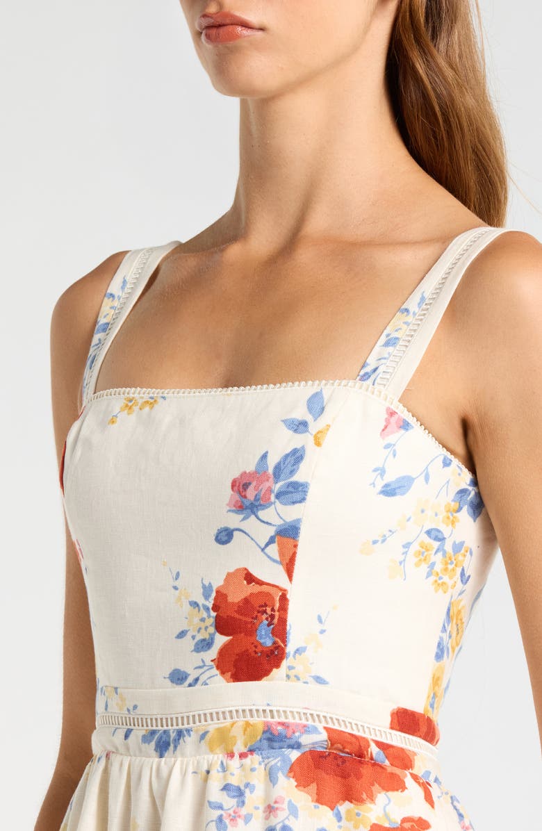 Reformation Everett Floral Print Linen Dress, Alternate, color, Soprano