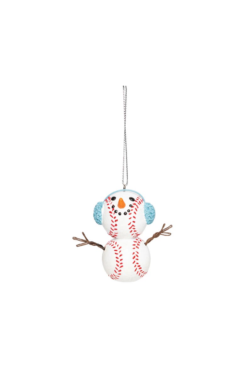 Baseball Snowman Ornament, Main, color, White