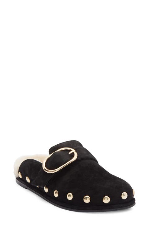 Studded Faux Shearling Lined Mule (Women)