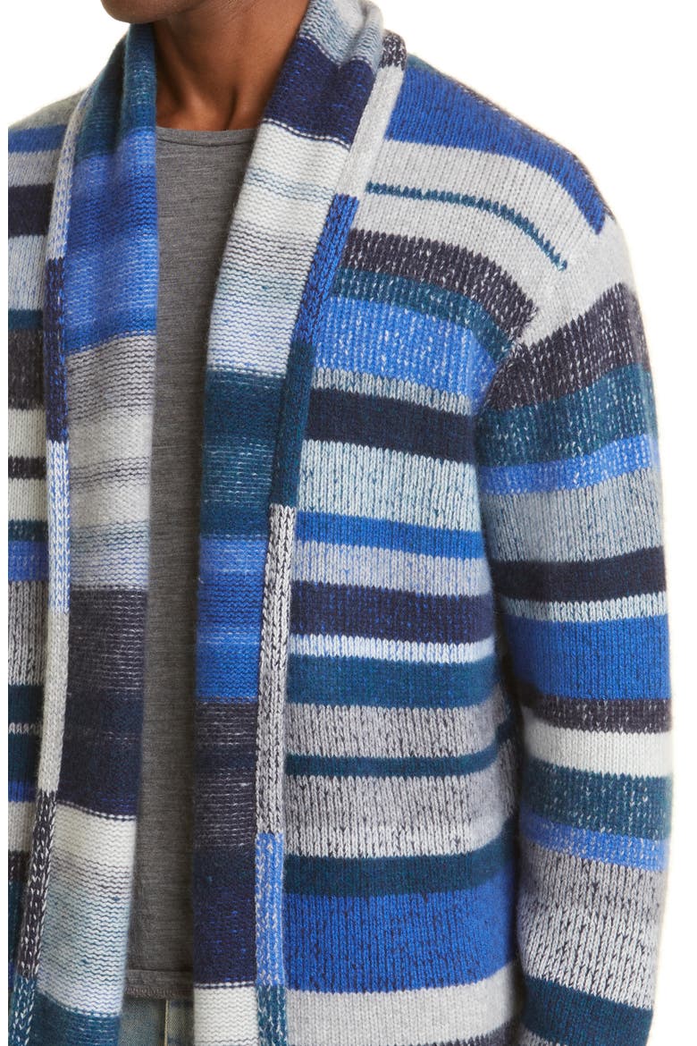 Italy Cashmere Smoking Jacket, Alternate, color, SILVER/ NAVY/ MULTI