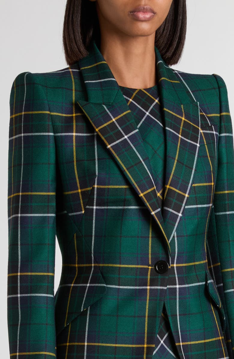 McQueen Tartan Peak Shoulder Wool Blazer, Alternate, color,