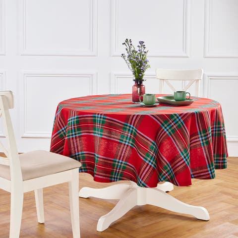 Linen Round Tablecloth - Madras Holiday Plaid