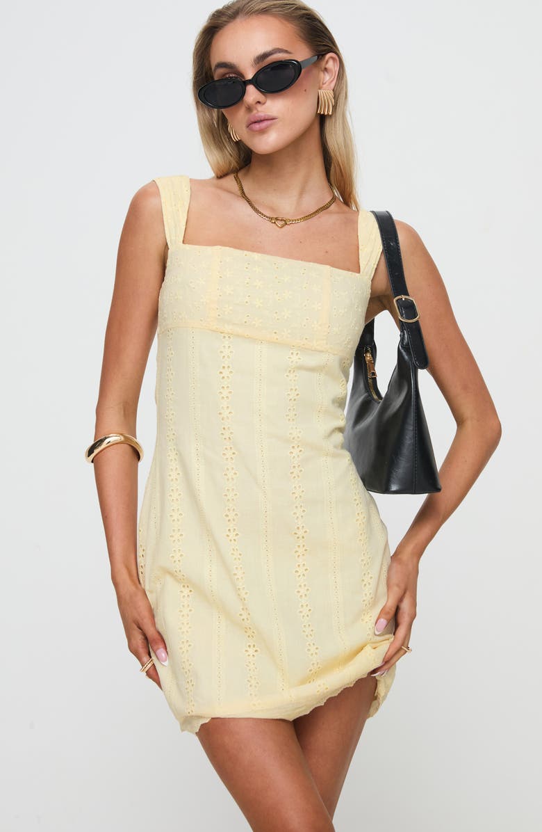 Princess Polly Allegro Floral Eyelet Cotton Minidress, Alternate, color, Lemon