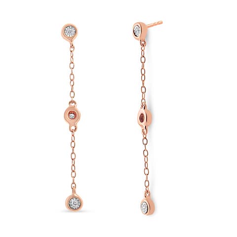 10K Rose Gold Plated Silver 1/15 Ct Diamond Dangle Earring