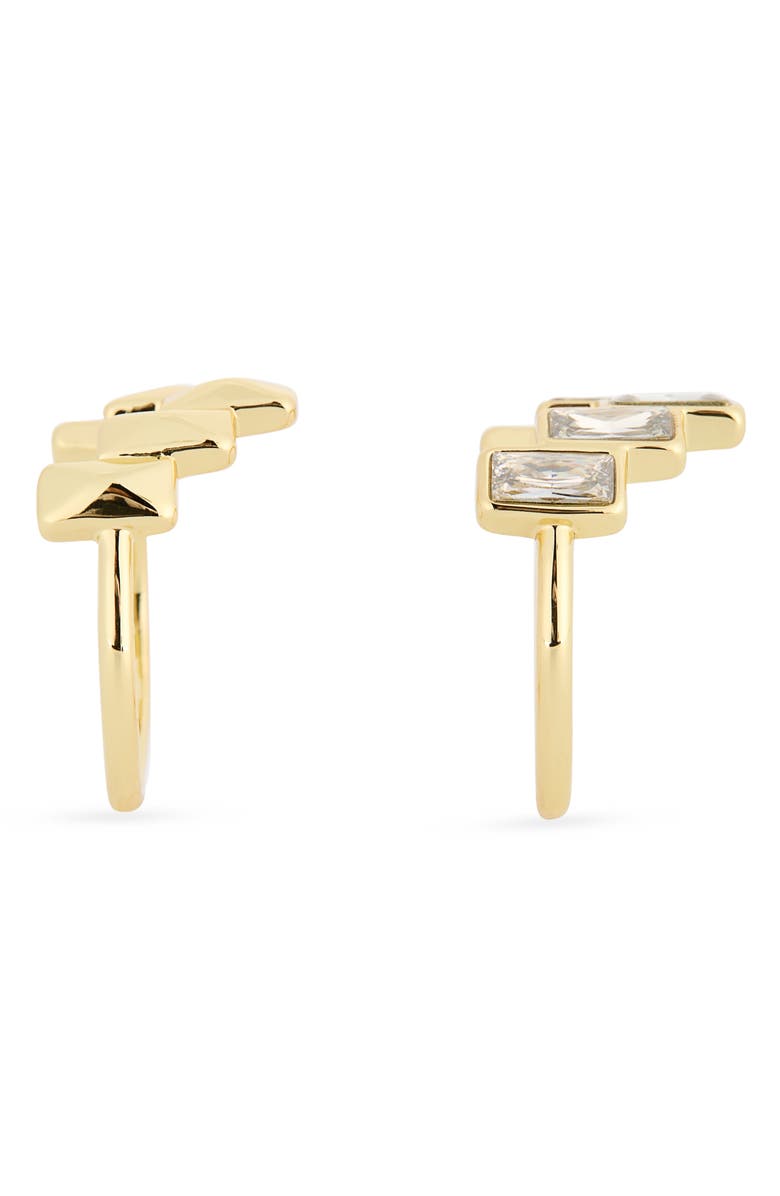 Covet Set of 2 Baguette Stud & Cubic Zirconia Rings, Alternate, color, Clear/ Gold