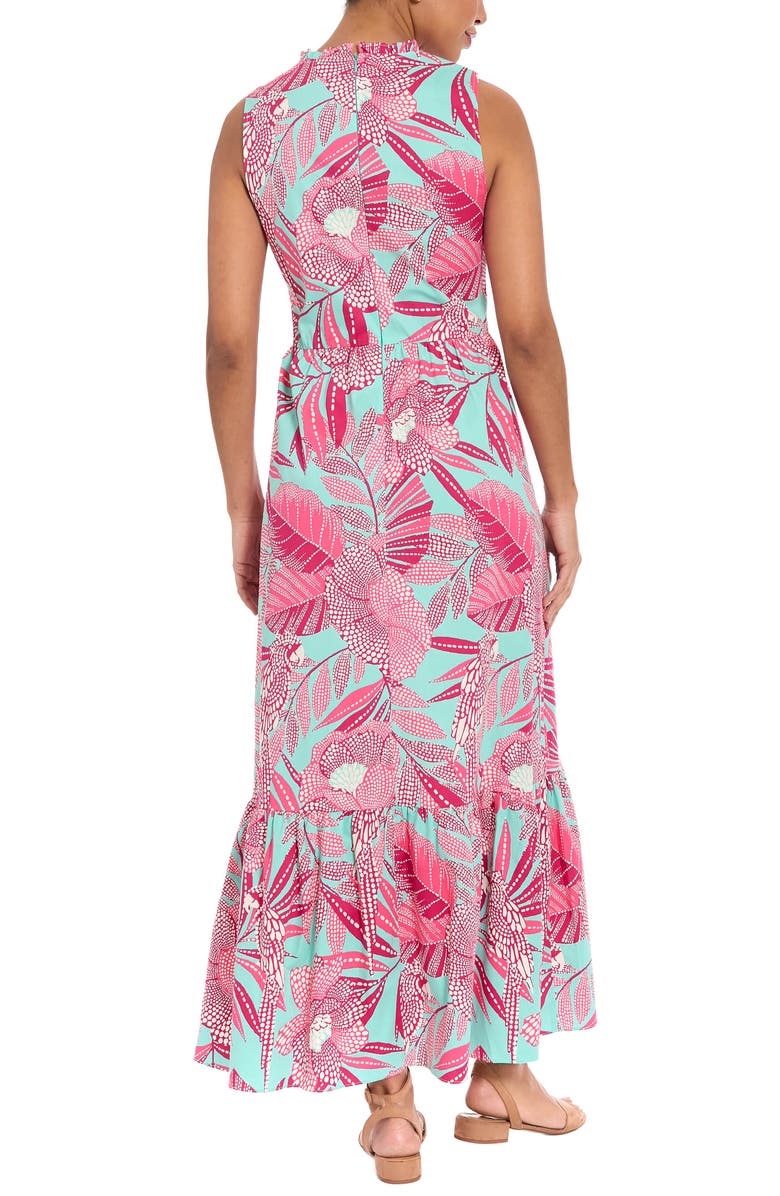London Times Ruffle Sleeveless Stretch Cotton Maxi Dress, Alternate, color, Teal/ Pink